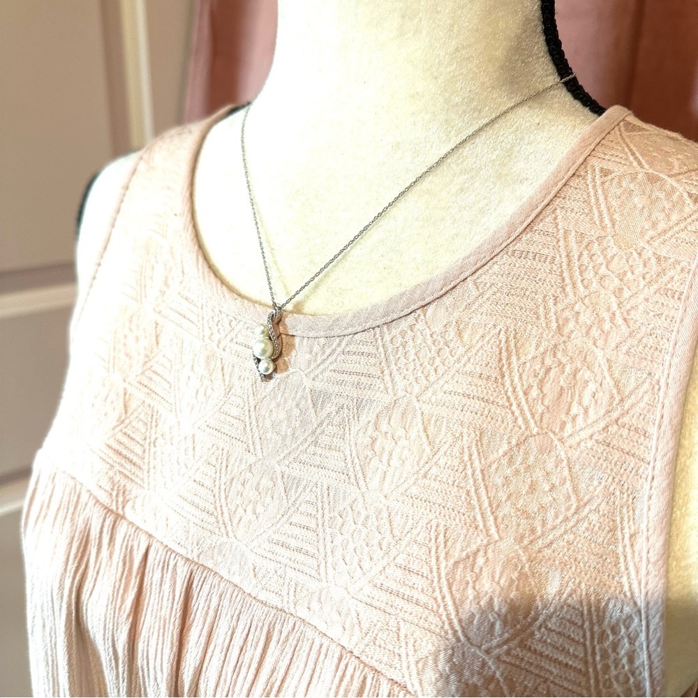 White Pearl | White Sapphire Sterling Silver Pendant & Rope Chainlink Necklace - Picture 6 of 16